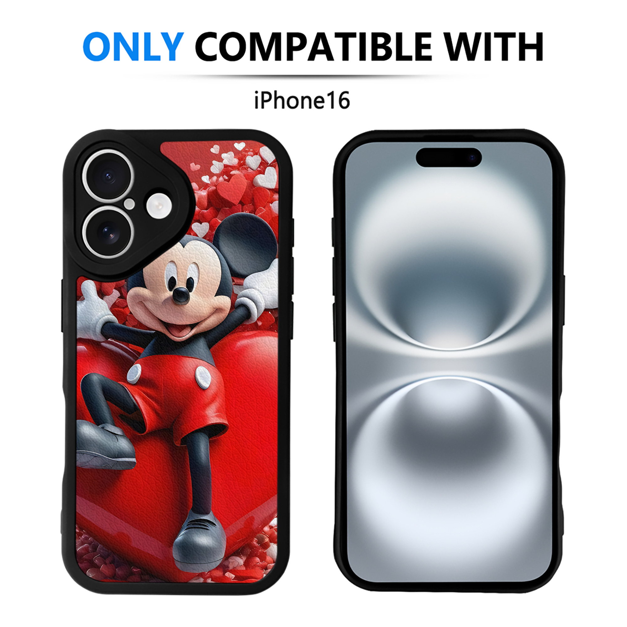 （画像用） ミッキーマウス Mickey Mouse 【iPhone 16シリーズ対応】シリコンスマホケース（レザー調） 材質：シリコン